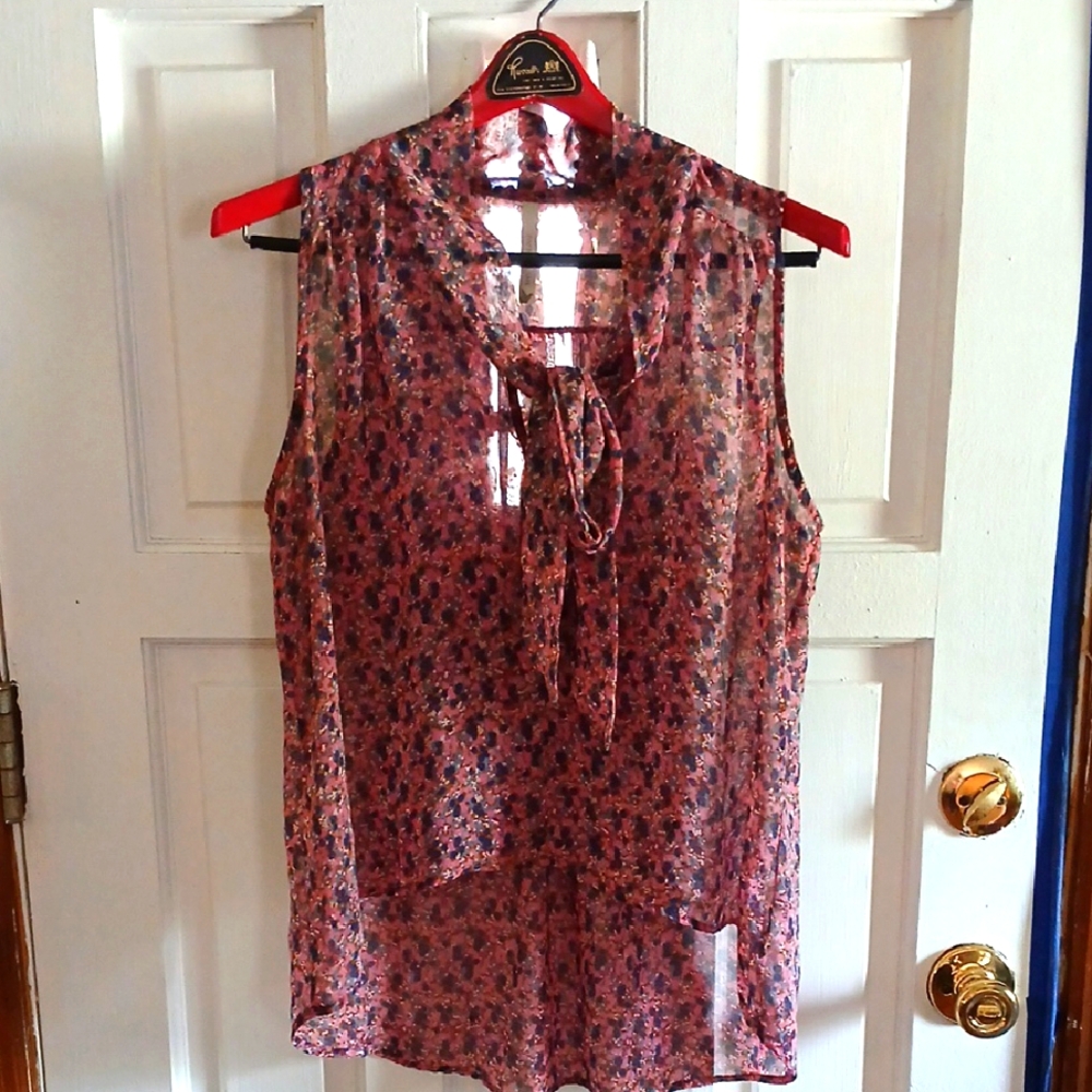 Paper Crane Red Sleeveless Tie Front Blouse
